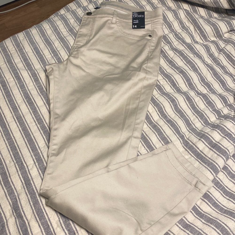 NWT womens khaki color NYCO slim leg ankle pants size 14